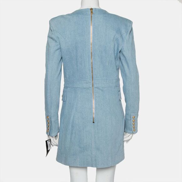 Balmain Blue Denim Double Breasted Mini Dress L - Picture 3 of 4